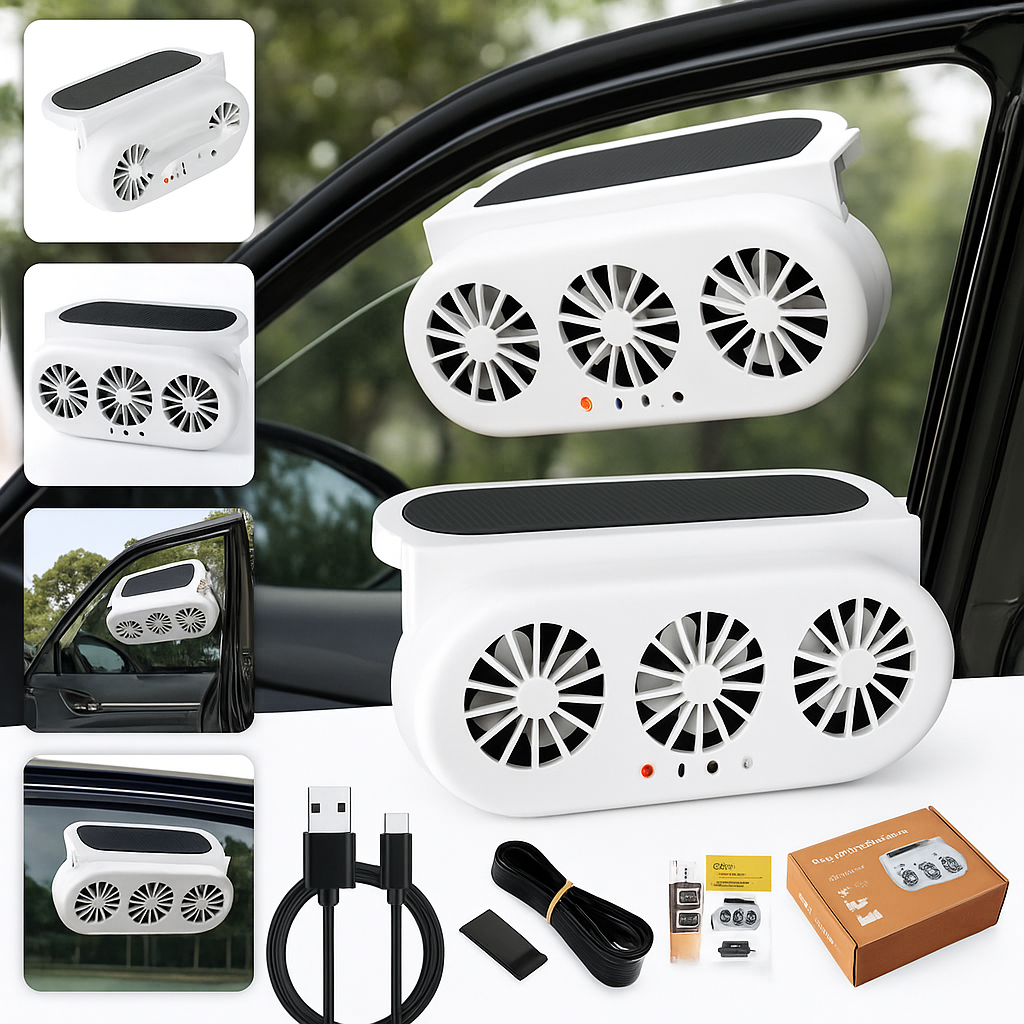 Ventilador Solar para Coche – Enfriamiento Automático sin Batería