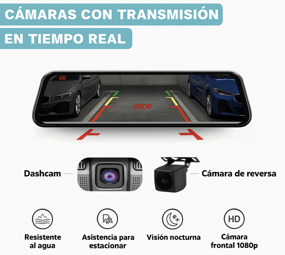 Retrovisor inteligente con CarPlay & Android Auto – Compatible con todos los coches