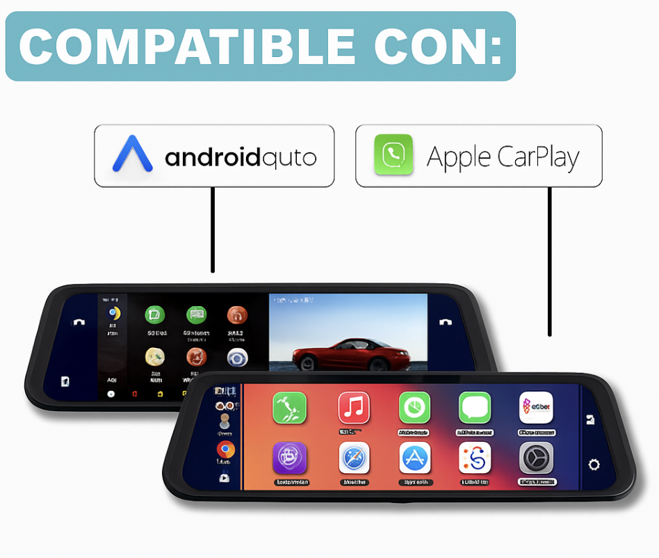 Retrovisor inteligente con CarPlay & Android Auto – Compatible con todos los coches